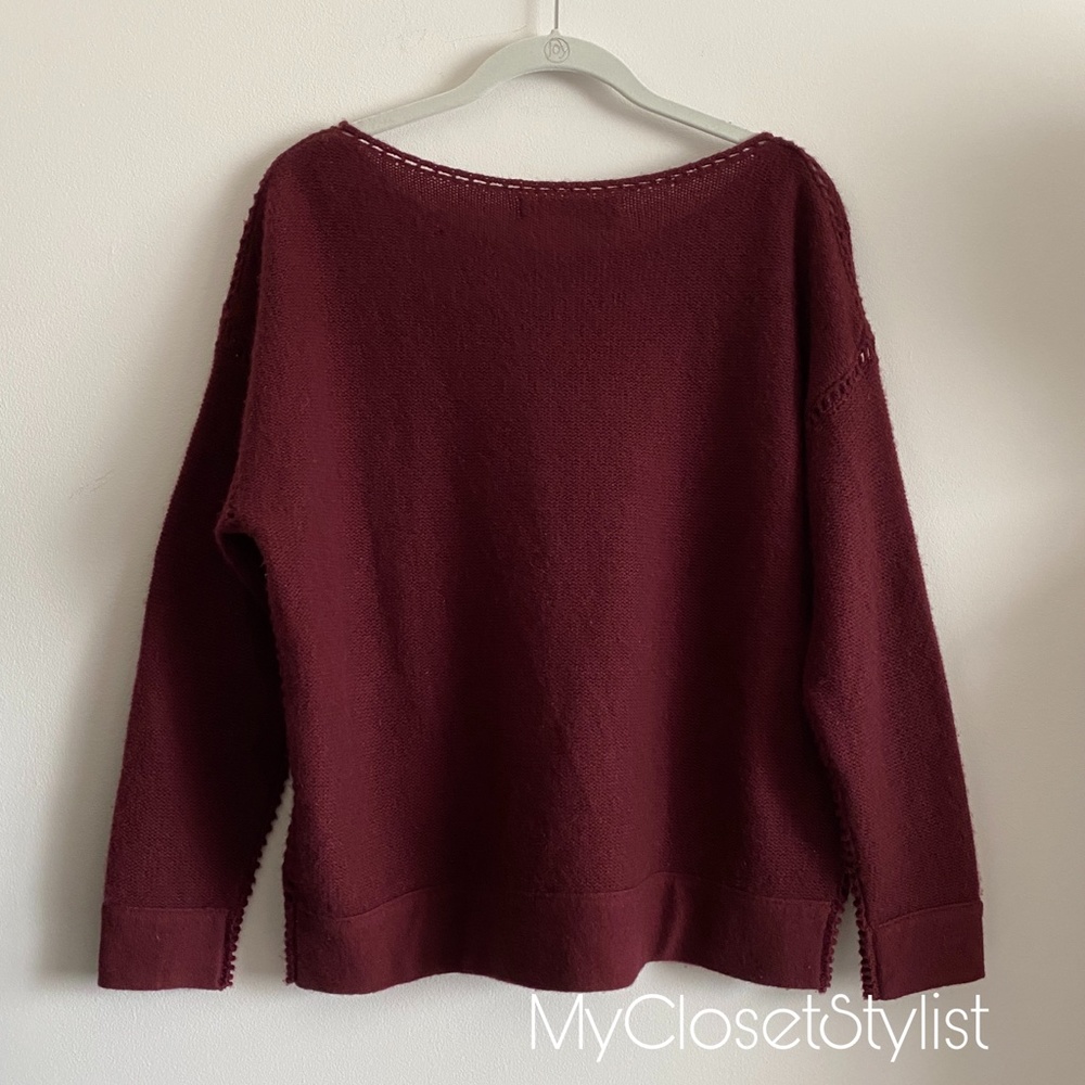 360 100% CASHMERE New $445 Boatneck Sweater Wine S - Picture 7 of 7